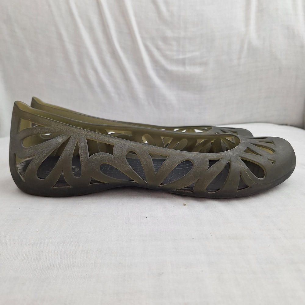 Y2K Whimsigoth Crocs Olive Green Size 9 Adrina Flat II Jelly Ballet Shoes Women - Picture 7 of 10